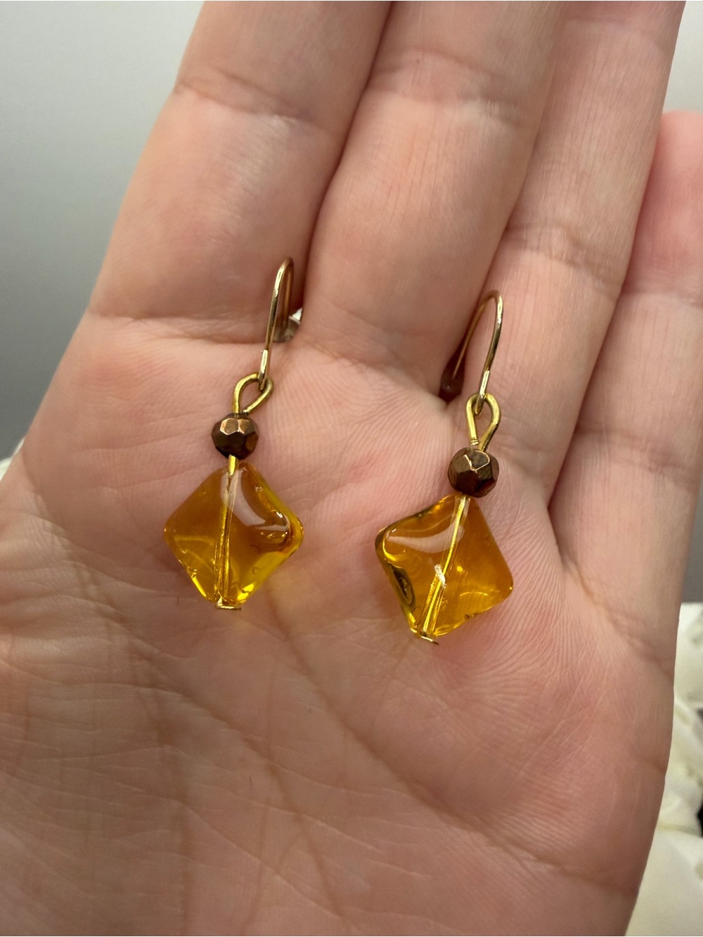 Amber Glass Drop Earrings - Unbranded Gold-Tone Hooks